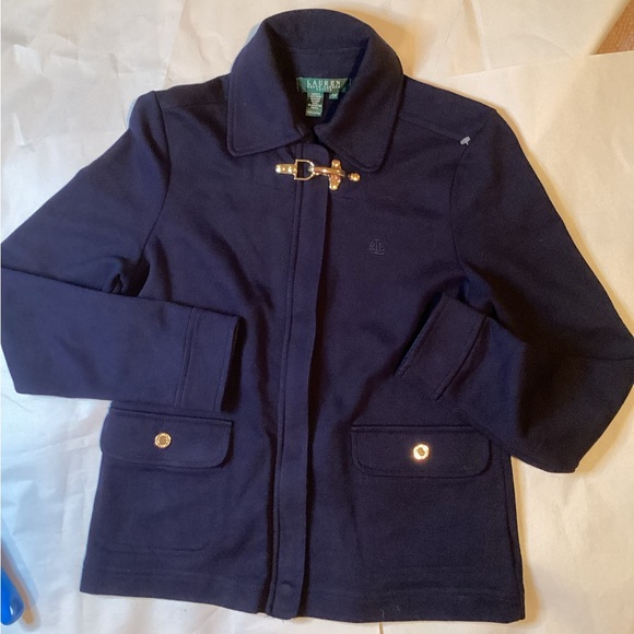 LAUREN RALPH LAUREN PETITE NAVY GOLD BUCKLE JACKET SZ. P/P - Picture 3 of 6